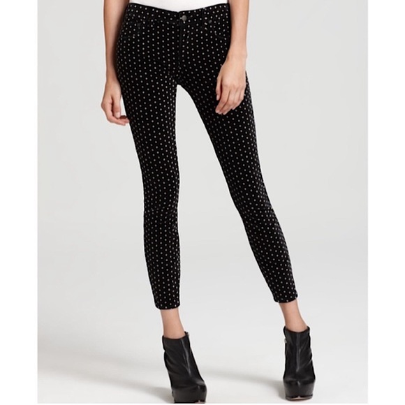 Free People Polka Dot Velvet Black Crop Skinny Jean Ankle Pants Size 29 - Picture 1 of 9